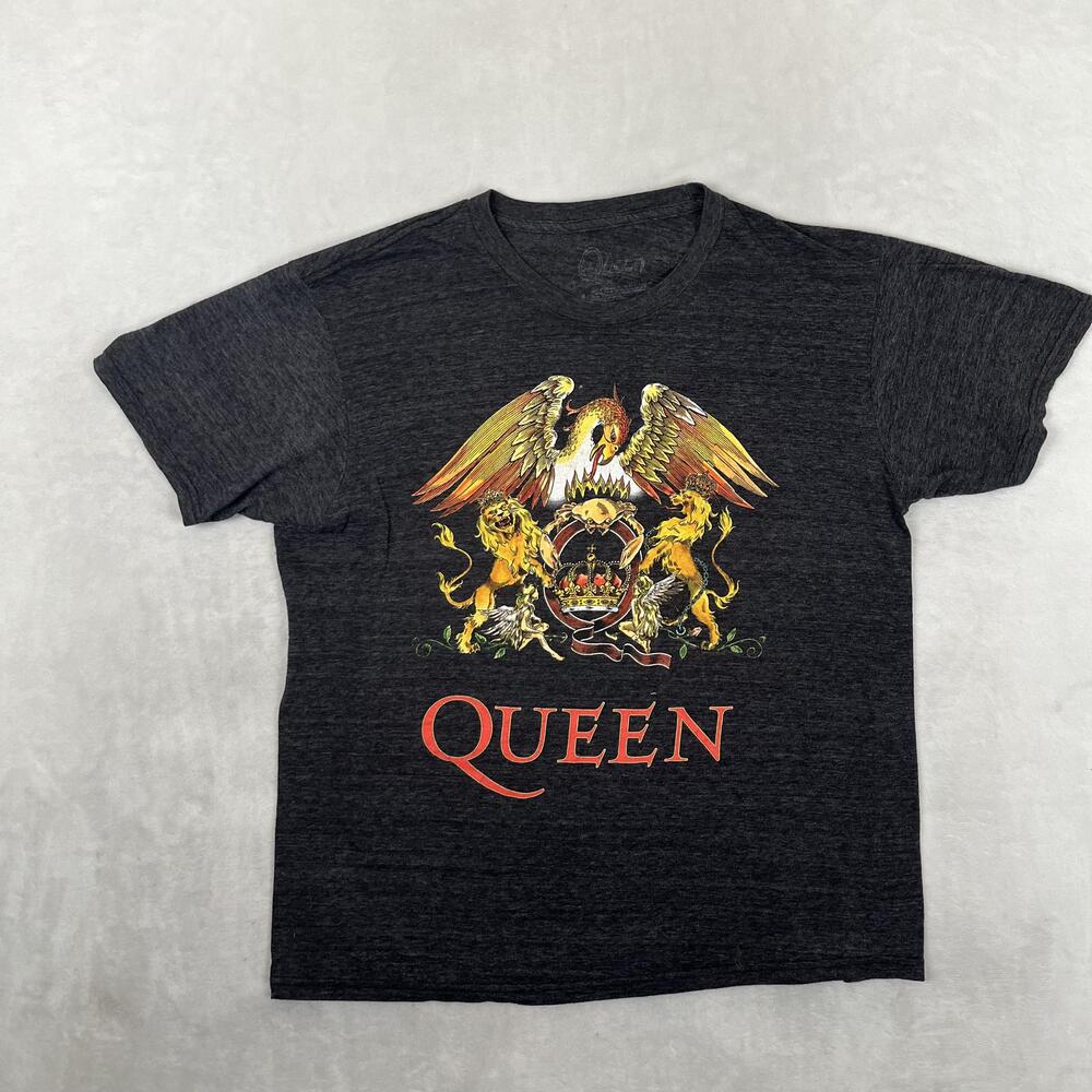 Queen T-Shirt Size Medium Heather Gray Crest Logo Rock Band Graphic Tee